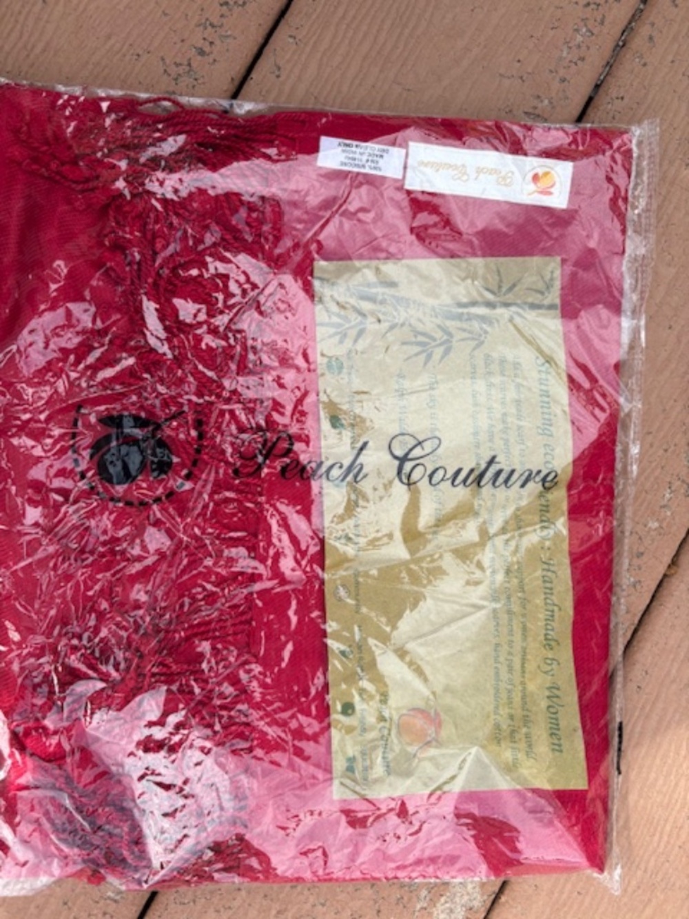 NWT Peach Couture Red Pashmina Lightweight Shawl Scarf Wrap with Tassels in bag